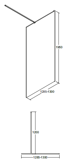 Kabina prysznicowa walk in 130x195 cm z panelem bocznym 50 cm Besco Aveo 130 rys. tech.