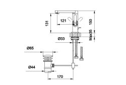 Bateria umywalkowa Kohlman Boxine QB100B chrom rys. tech.