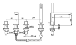  Bateria wannowa 4-otworowa Kohlman Foxal QB240F chrom rys. tech.