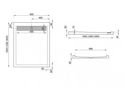 Brodzik prostokątny płaski 120x90 cm z rusztem WEST Polimat 00843 - rysunek techniczny