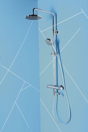 Przejdź do produktu Zestaw prysznicowy z okrągłą deszczownicą 20 cm, baterią termostatyczną, wylewką i słuchawką prysznicową kompletny Sapho Kimura KU500 chrom