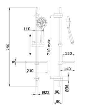 Przejdź do produktu Zestaw natryskowy drążek ze słuchawką i mydelniczką Fromac 4182 chrom