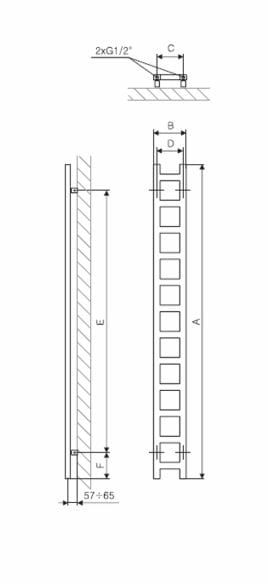 Grzejnik łazienkowy 20x64cm Terma Easy 640x200 rys. tech.