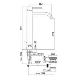 Bateria umywalkowa pionowa wysoka 31 cm Paffoni Light bez korka LIG081HGSP złoty mat