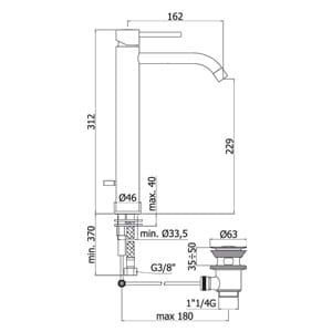 Bateria umywalkowa pionowa wysoka 31 cm Paffoni Light bez korka LIG081HGSP złoty mat