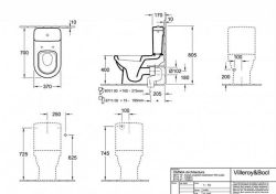 Miska stojąca lejowa Villeroy&Boch Omnia Architectura 56771001 rysunek techniczny