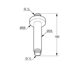 Ramię do deszczownicy sufitowe Kludi A-QA 6651505-00 rysunek techniczny