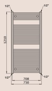 P.M.H. Savoy S6MS  Grzejnik łazienkowy srebrny 75 x 121 cm rysunek techniczny