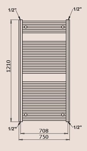 P.M.H. Savoy S6MS  Grzejnik łazienkowy srebrny 75 x 121 cm rysunek techniczny