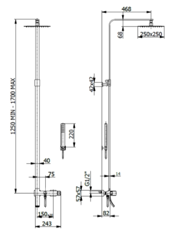 Przejdź do produktu Kolumna prysznicowa z kwadratową deszczownicą i wylewką Fromac 15861 chrom