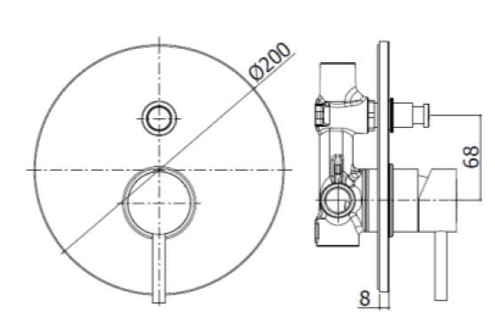 bateria podtynkowa Paffoni Light czarny mat dwudrożna rysunek techniczny.JPG