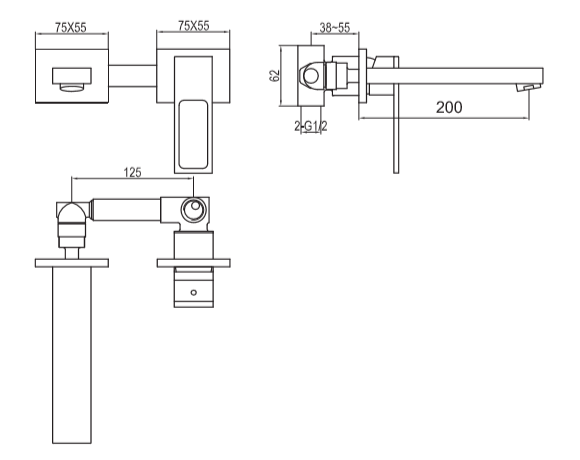Bateria umywalkowa podtynkowa z wylewką 20 cm Kohlman Nexen QW183U chrom rys. tech.