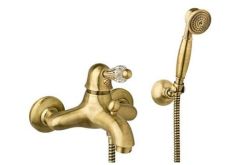 Bateria wannowa ścienna Retro ze słuchawką prysznicową i kryształami Swarovskiego Giulini Harmony Crystal 9501/S bronzo