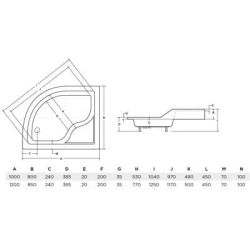 Brodzik asymetryczny z siedziskiem 120x85x24 cm Maxi 120 rys. tech.