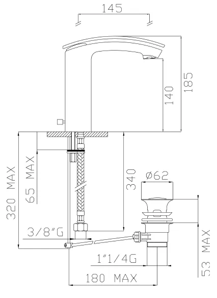 Bateria umywalkowa 19cm Sapho Flo 7032 chrom rys.tech.