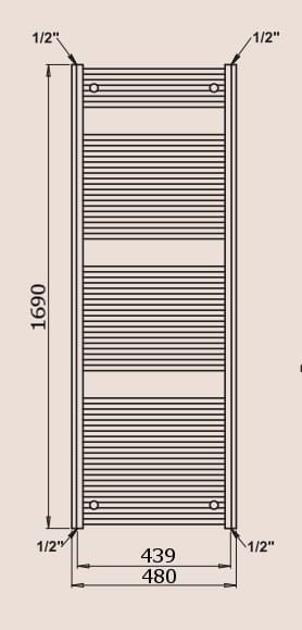 P.M.H. Savoy S7MS  Grzejnik łazienkowy srebrny 48 x 169 cm rysunek techniczny