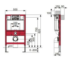  Stelaż podtynkowy do WC Tece profil 820 mm do niskiej zabudowy z mocowaniem do ściany 9300001 rys.tech.