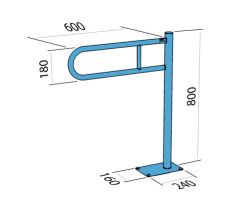 Uchwyt łazienkowy dla osób niepełnosprawnych łukowy uchylny 60 cm mocowany do podłogi stal nierdzewna połysk Makoinstal PSP 760  rys. tech.