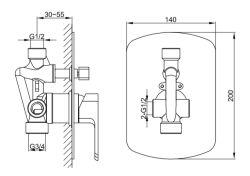 Bateria podtynkowa 2-drożna Kohlman Foxal QW210F chrom rys. tech.