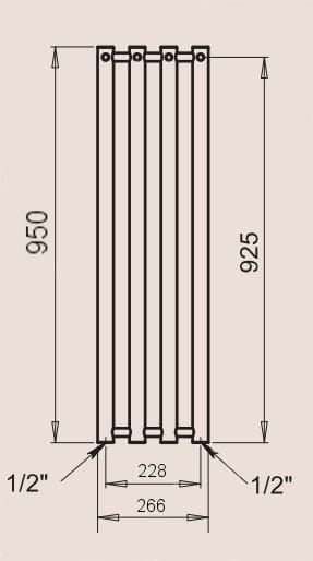 P.M.H. Rosendal R1W Grzejnik łazienkowy biały 26,6 x 95 cm rysunek techniczny