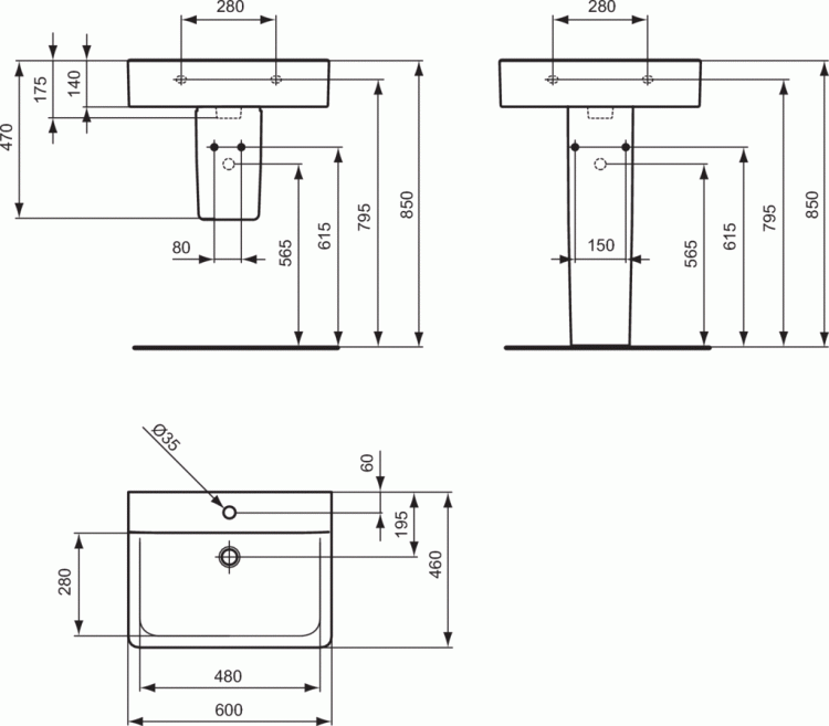 Umywalka naszafkowa Cube 60x46 cm Ideal Standard Connect E810301