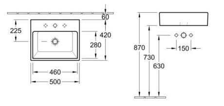 Przejdź do produktu Umywalka nablatowa 50x42 cm do armatury 3-otworowej bez przelewu Villeroy&Boch Memento 51335GR1