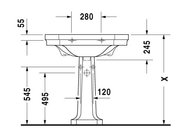 postument do umywalki Seria 1930 Duravit rys.tech.