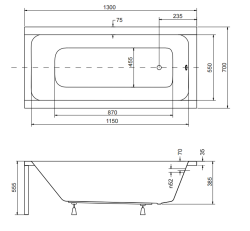 Wanna prostokątna 130x70 cm Besco Modern 130 rys.tech.