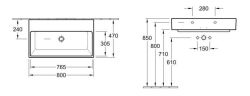 Villeroy&Boch Memento Umywalka 120x47 cm do montażu z meblami bez otworu na armatur rysunek techniczny