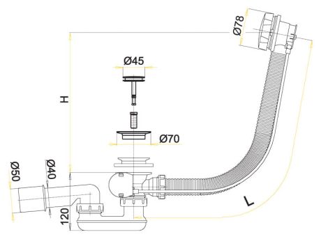 Przejdź do produktu Alca syfon wannowy metalowy z korkiem automat A55K komplet