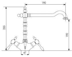 Bateria umywalkowa retro Giulini Praga Crystal 7556/S bronzo rys. tech.