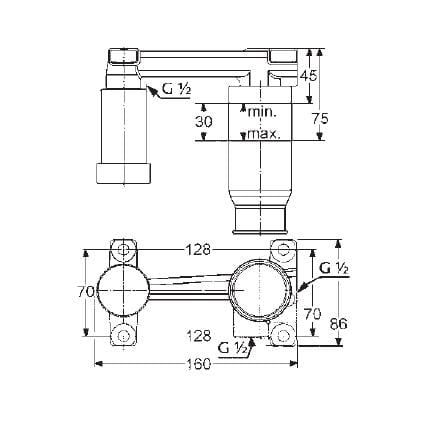  Bateria umywalkowa podtynkowa z elementem podtynkowym Kludi Bozz 382440576 + 38243 rysunek techniczny