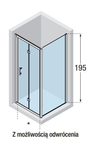 Novellini Kali Kabina prysznicowa 70x90 cm z drzwiami składanymi KALIS65-1B + ścianka stała KALIF88-1B rysunek techniczny