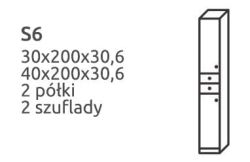 Słupek łazienkowy z MDF wysoki S6 z drzwiczkami i szufladami