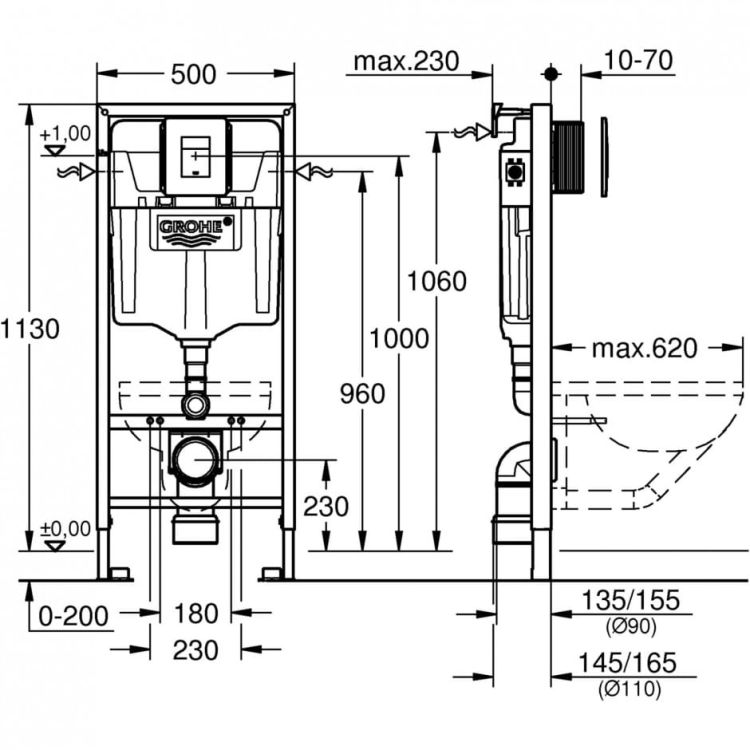 Kompletny zestaw stelaż podtynkowy do WC Grohe Rapid SL z miską WC Roca Gap i deską wolnoopadającą wypinaną 38827000+A346477000+A80148200U