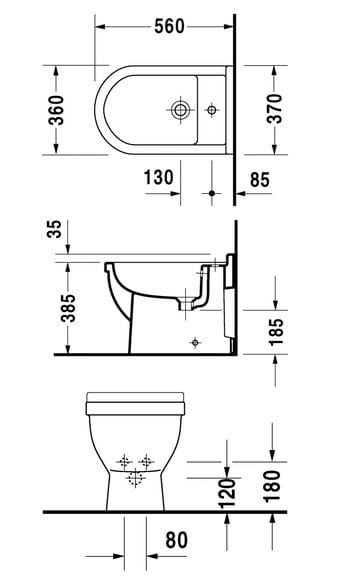 bidet stojący Starck3 Duravit rys.tech.