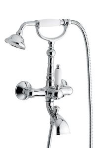 Bateria wannowa Retro ścienna ze słuchawką prysznicową Emmevi Laguna 40011CR chrom