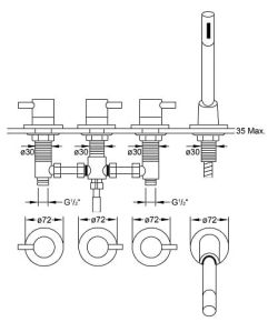 Bateria wannowa 4-otworowa Steinberg seria 100 chrom 1002480