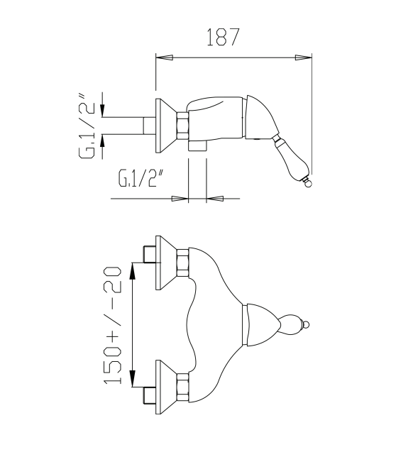rysunek baterii prysznicowej vara