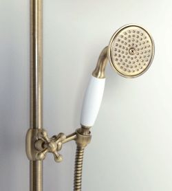 Zestaw prysznicowy Retro z okrągłą deszczownicą 20 cm, baterią termostatyczną i słuchawką prysznicową kompletny Reitano Antea 9515D-01261BR bronzo