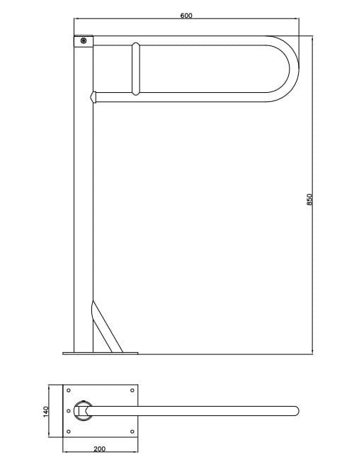Uchwyt dla niepełnosprawnych podłogowy uchylny 60x85 cm ANDEX 811CC rysunek techniczny
