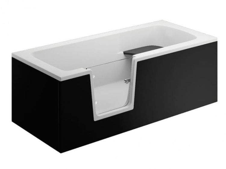 Wanna prostokątna dla niepełnosprawnych 180x80 cm Polimat VOVO 00016 - czarna obudowa
