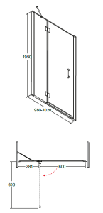 Drzwi prysznicowe 100x195 cm Besco Viva 195 rys. tech.