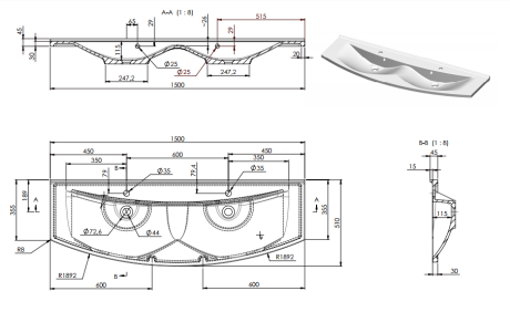 Przejdź do produktu Umywalka naszafkowa 150x51 cm Sapho Aras 91542
