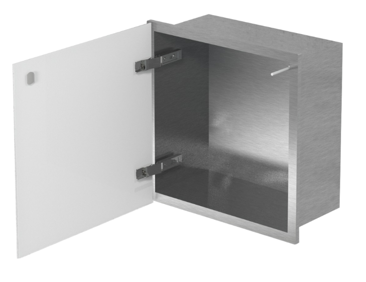 Szafka łazienkowa pod zabudowę 30x30x15 cm MCJ Flat stal nierdzewna szkło białe F.PWD 300/15
