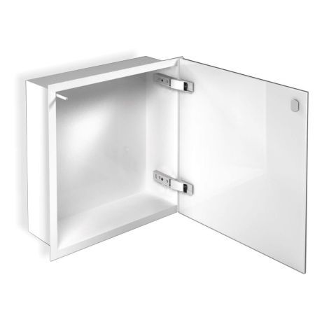 Przejdź do produktu Szafka łazienkowa pod zabudowę 32,3x32,3x10 cm kołnierz Flat MCJ stal malowana proszkowo biały połysk szkło białe F.PWD LWH 300/10