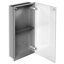Szafka łazienkowa pod zabudowę 32,3x62,3x15 cm MCJ stal nierdzewna lakierowana proszkowo w kolorze szarym szkło białe F.PWD LGR 600/15