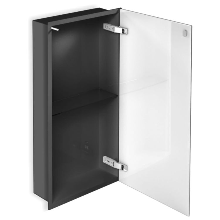 Szafka łazienkowa pod zabudowę 32,3x62,3x15 cm MCJ stal nierdzewna lakierowana proszkowo w kolorze czarnym szkło białe F.PWD LBL 600/15