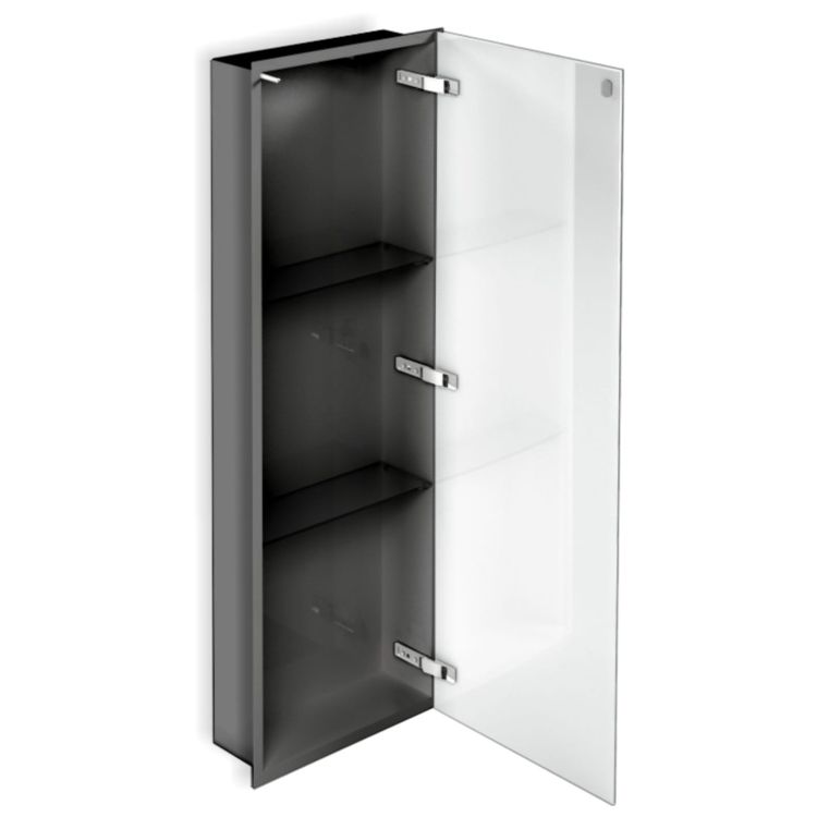 Szafka łazienkowa pod zabudowę 32,3x92,3x10 cm stal lakierowana proszkowo w kolorze czarnym szkło białe kołnierz typu Flat MCJ F.PWD LBL 900/10