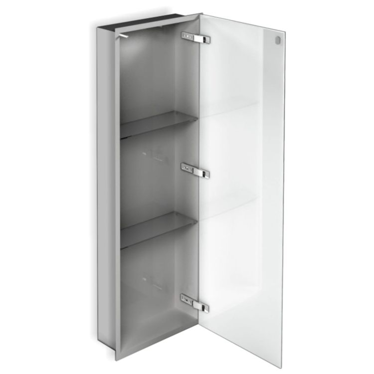 Szafka łazienkowa pod zabudowę 32,3x92,3x15 cm z kołnierzem typu Flat MCJ stal lakierowana proszkowo w kolorze szarym szkło biały F.PWD LGR 900/15